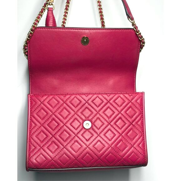 Tory Burch Fleming Quilted Magenta Convertible Shoulder Bag Gold Chain Tassel - Picture 8 of 11